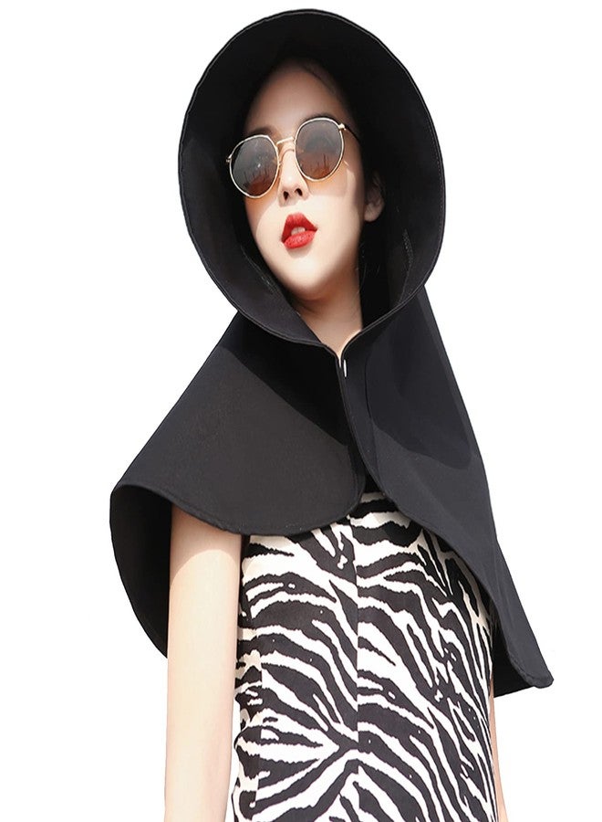 Zhula Women Oversized Sun Cape Hat - Full Coverage UPF50+ Adjustable Design with Ponytail Hole, Wide Brim Neck Shoulder Shieldties (Black) - Image 1